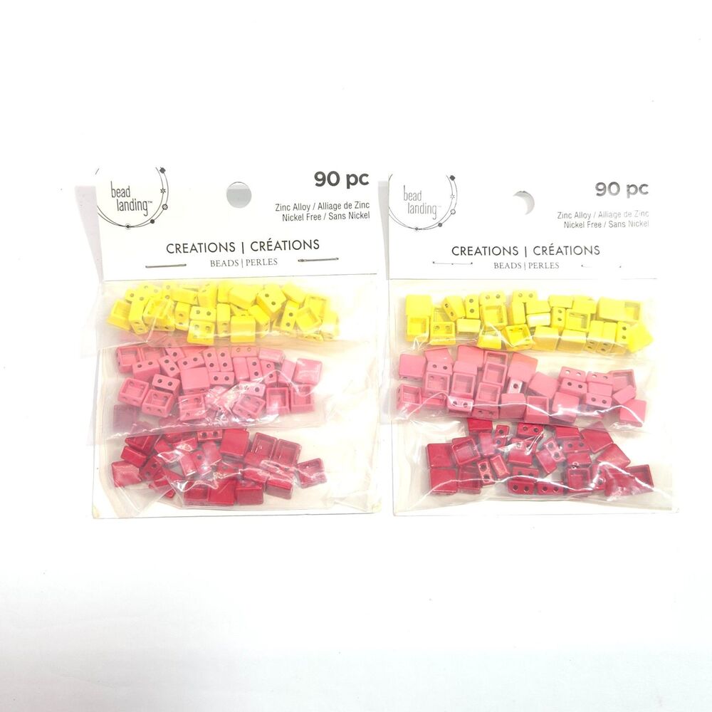 Bead Landing Yellow Pink Red Zinc Alloy Craft Spacer Beads 90 pc NIP Lot of 2